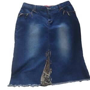 Solo Denim Midi Rough Edge Hemline Skirt 10